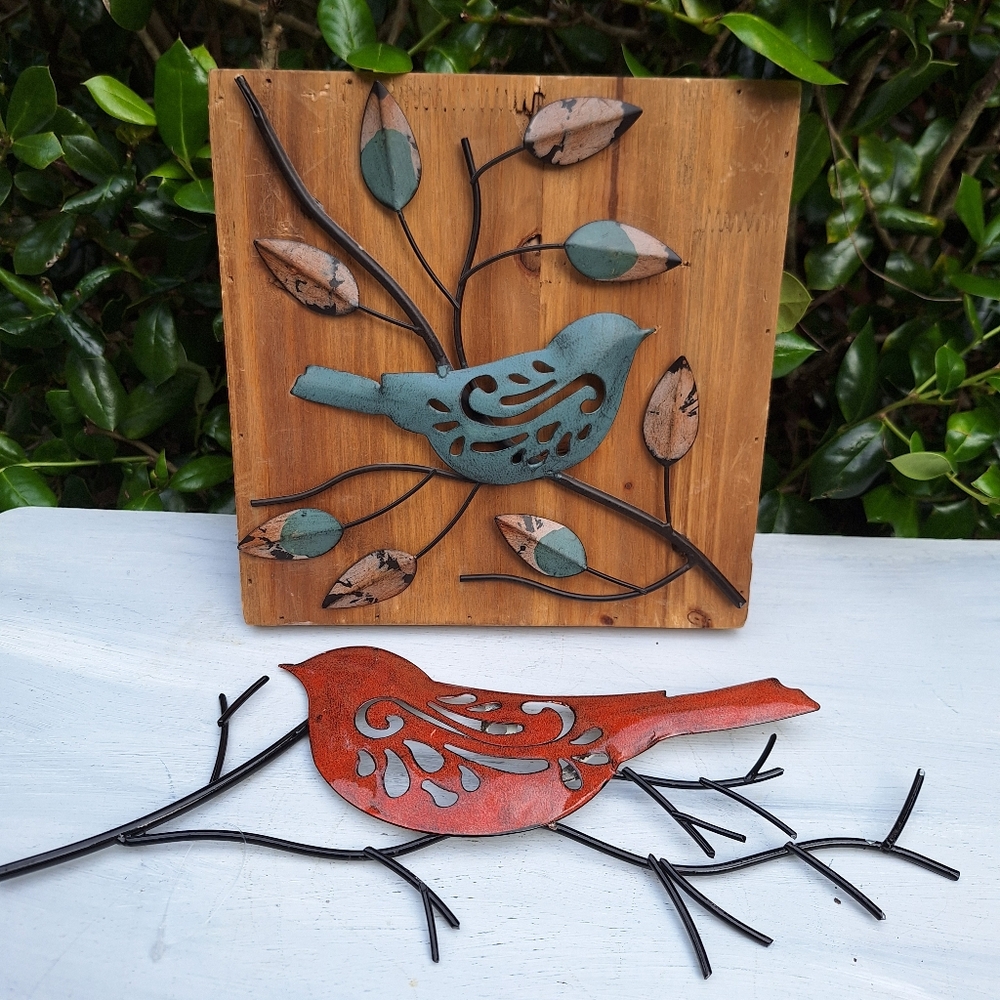 Bird Wall Hanging Decor Art Metal Wood Pictures Unique Wire Textured 3d Designs